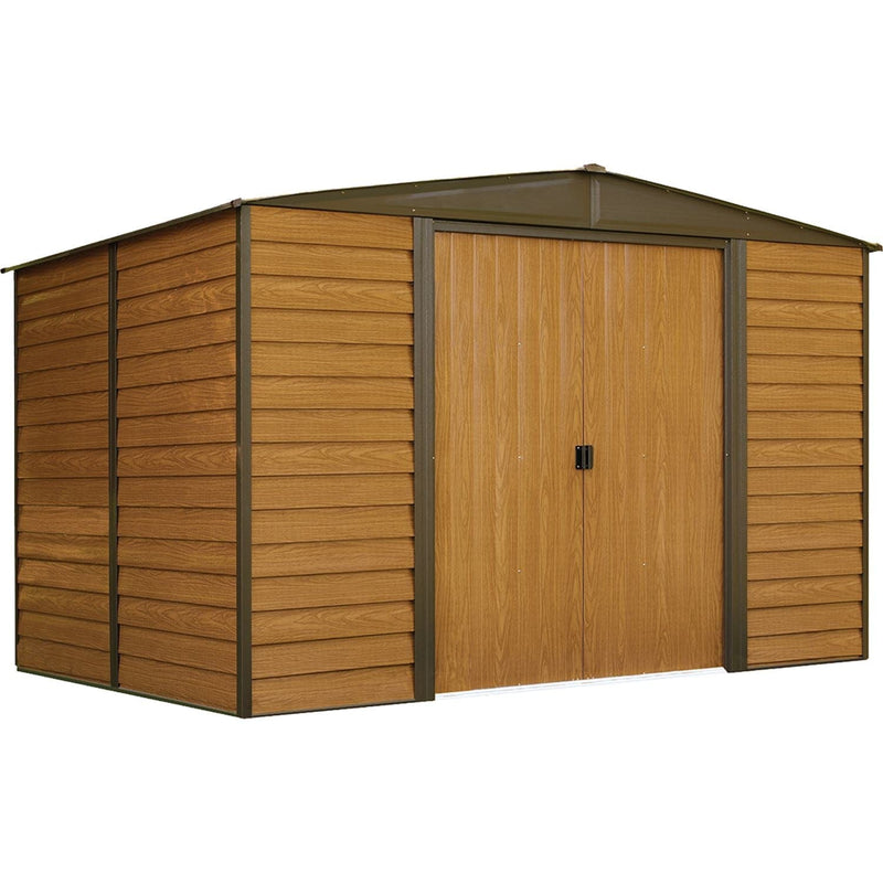 Arrow | Woodridge 10x8 ft. Steel Storage Shed Coffee/Woodgrain WR108