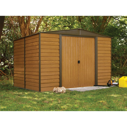 Arrow | Woodridge 10x8 ft. Steel Storage Shed Coffee/Woodgrain WR108