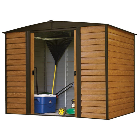 Arrow | Woodridge 8x6 ft. Steel Storage Shed Coffee/Woodgrain WR86