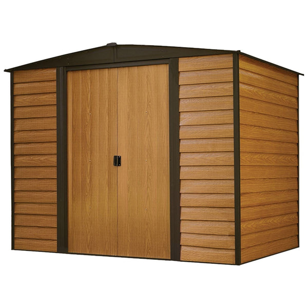 Arrow | Woodridge 8x6 ft. Steel Storage Shed Coffee/Woodgrain WR86