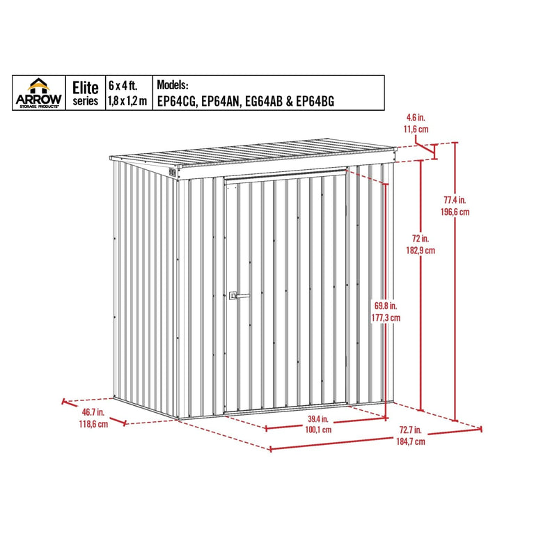 Arrow | Elite Steel Storage Shed, 6x4 ft. Anthracite EP64AN