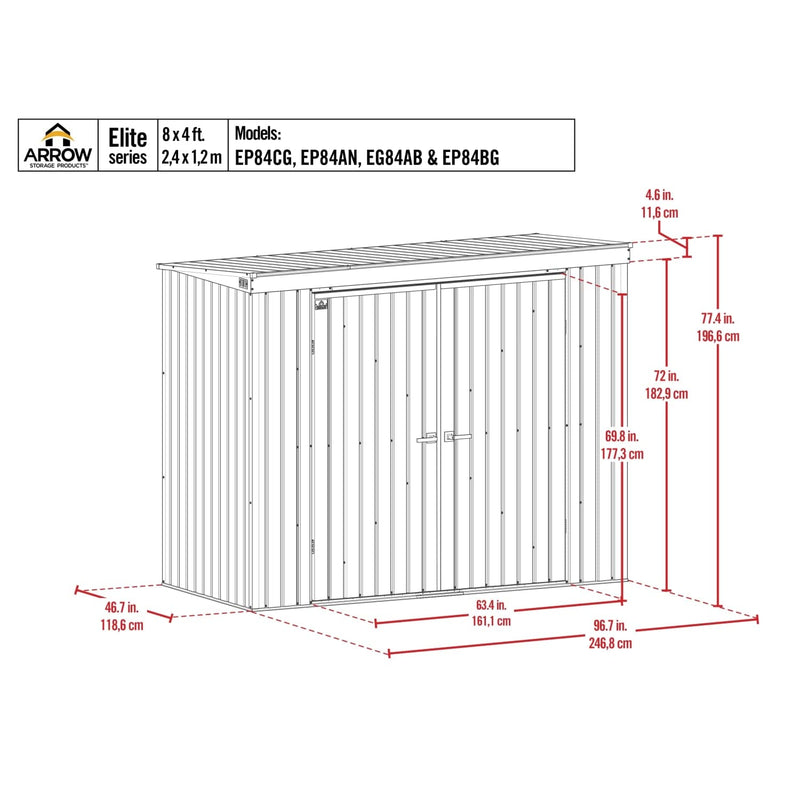 Arrow | Elite Steel Storage Shed, 8x4 ft. Blue Grey EP84BG