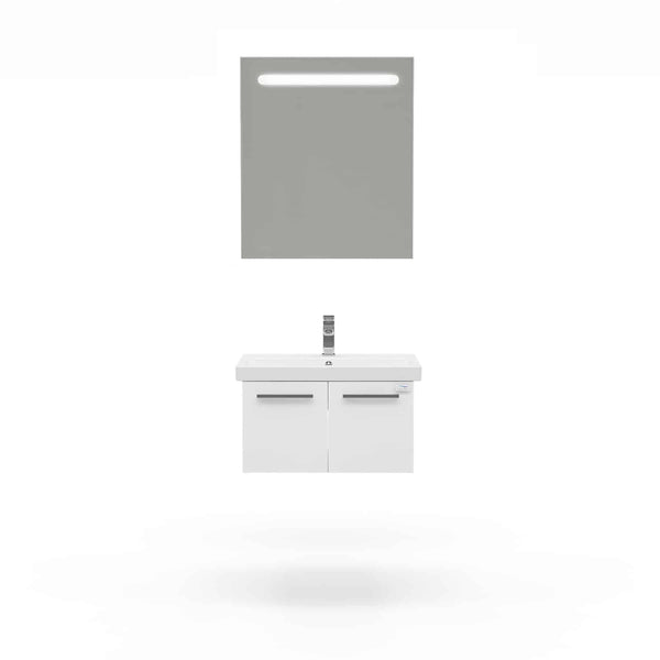 Casa Mare Aspe 24" Glossy White Vanity and Ceramic Sink Combo with LED Mirror - Aspe60GW-24-MSC-S