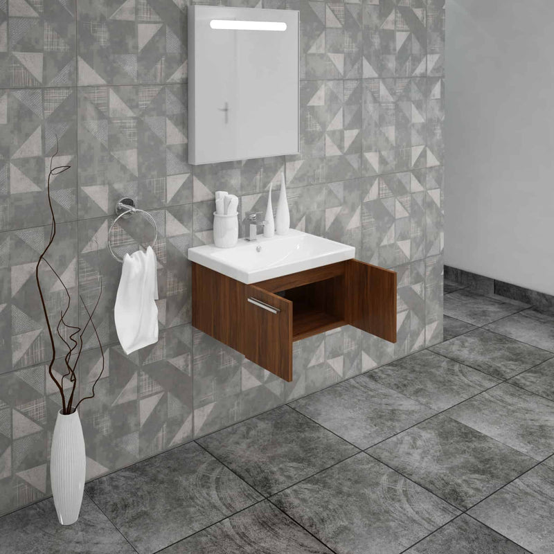 Casa Mare Aspe 24" Matte Walnut Bathroom Vanity and Ceramic Sink Combo with LED Mirror - Aspe60MW-24-MSC-S