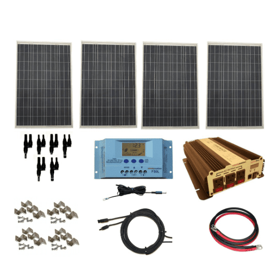 WindyNation Complete 400 Watt Solar Panel Kit with 3000W VertaMax Power Inverter for 12 Volt Battery Systems New - SOK-400WPI-30