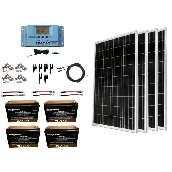 WindyNation 400 Watt Solar Panel Kit with 400ah AGM Battery New - SOK-400WP-P30L-400B