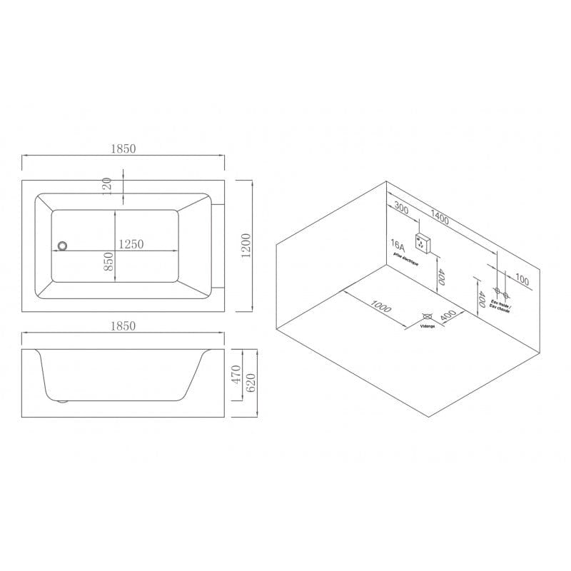 Sauna Hammam - LORD DUO BLACK 2-SEATER WHIRLPOOL BATH ARCHIPEL® 185X120 - RIGHT - PREORDER May 2023