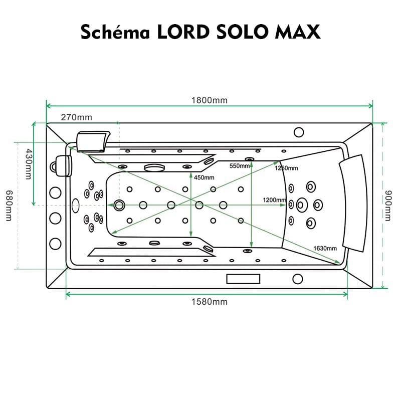 Sauna Hammam - LORD SOLO MAX WHITE WHIRLPOOL BATH 1 PLACE ARCHIPEL® 180X90 - LEFT - MK53018046