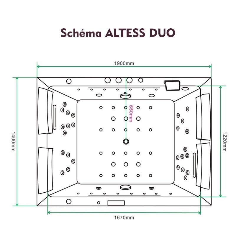 Sauna Hammam - THERAPEUTIC WHIRLPOOL BATH ALTESS DUO 2 PLACES ARCHIPEL® - 190X140 - MK53018022 - PREORDER June 2023