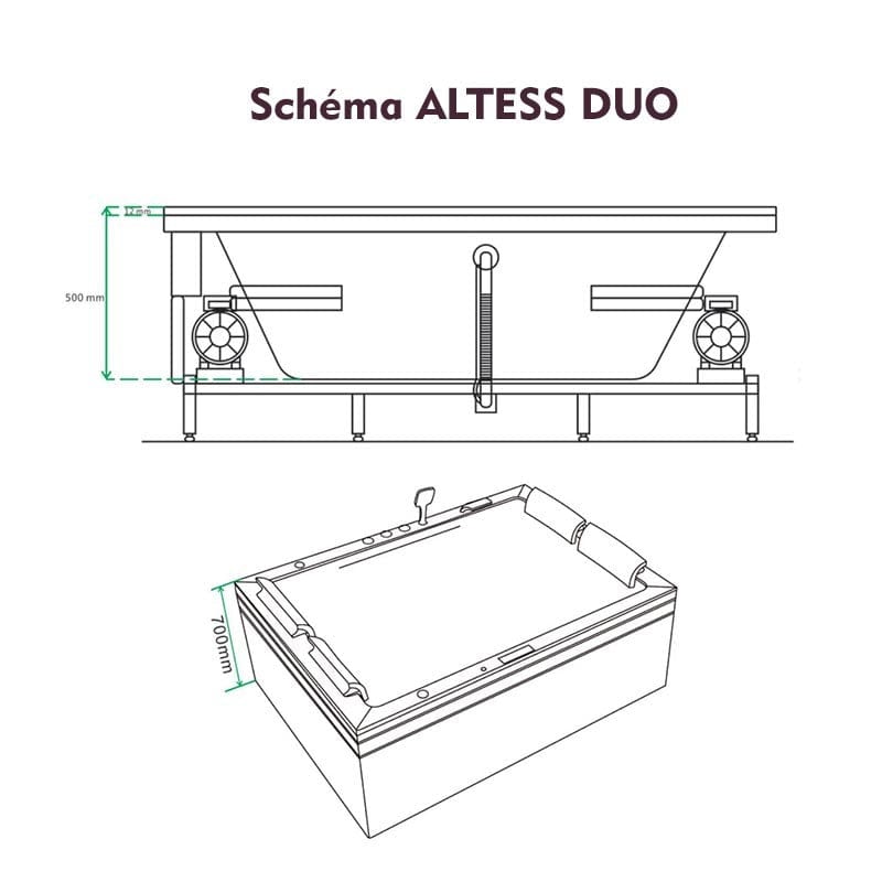 Sauna Hammam - THERAPEUTIC WHIRLPOOL BATH ALTESS DUO 2 PLACES ARCHIPEL® - 190X140 - MK53018022 - PREORDER June 2023