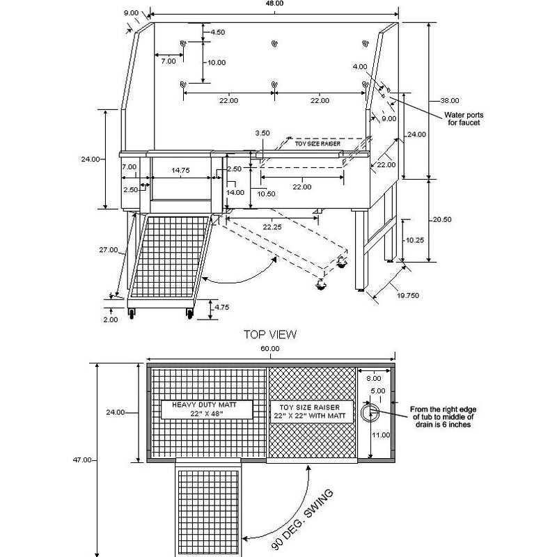 Edemco 48" Elite Powder Coated Steel Dog Grooming Bath Tub Lead Time Applies - ED-F665000PCL