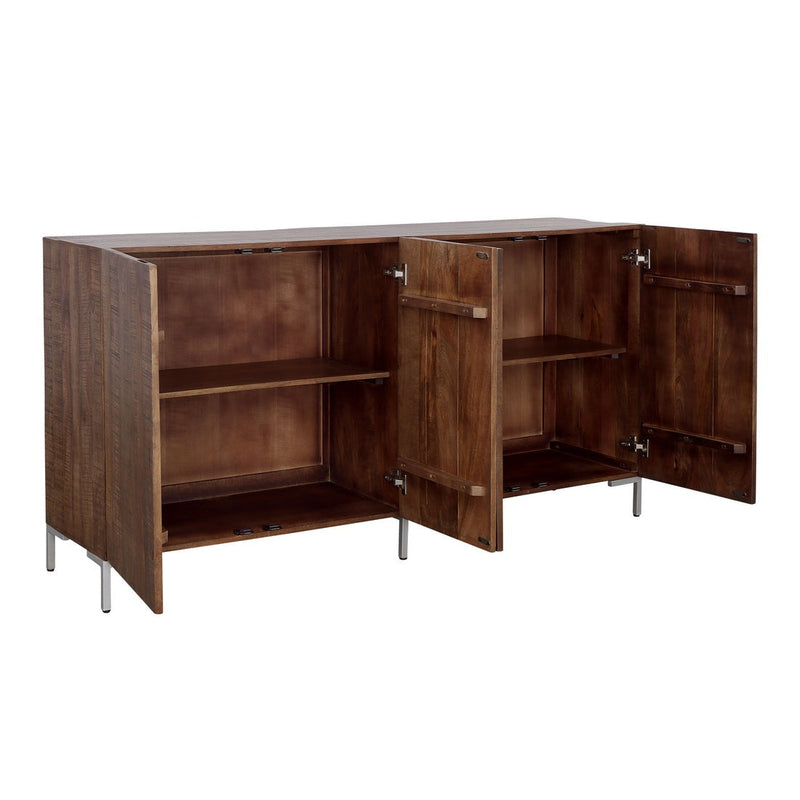 Coast2Coast Home Bahari Chatter Four Door Credenza Brown / Silver - 92502