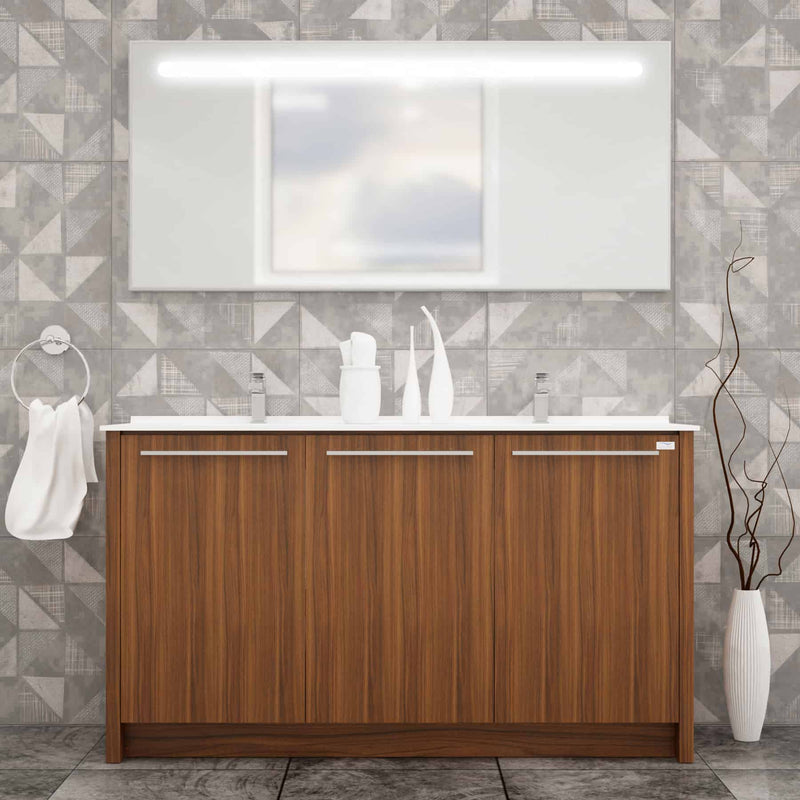 Casa Mare Benna 63" Matte Walnut Bathroom Vanity and Double Sink Combo with LED Mirror - Benna160MW-63-S