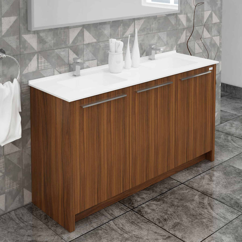 Casa Mare Benna 63" Matte Walnut Bathroom Vanity and Double Sink Combo with LED Mirror - Benna160MW-63-S