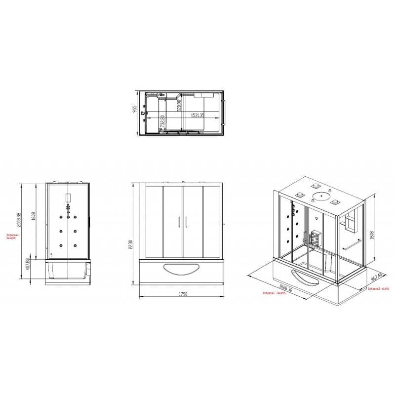 Sauna Hammam CBH BLACK ARCHIPEL® HAMMAM SHOWER BALNEO COMBI 179X97 - LEFT