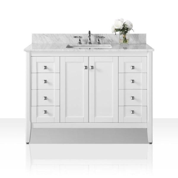 Ancerre Shelton Bathroom Vanity with Sink and Carrara White Marble Top Cabinet Set - VTS-SHELTON-48-W-CW - Backyard Provider