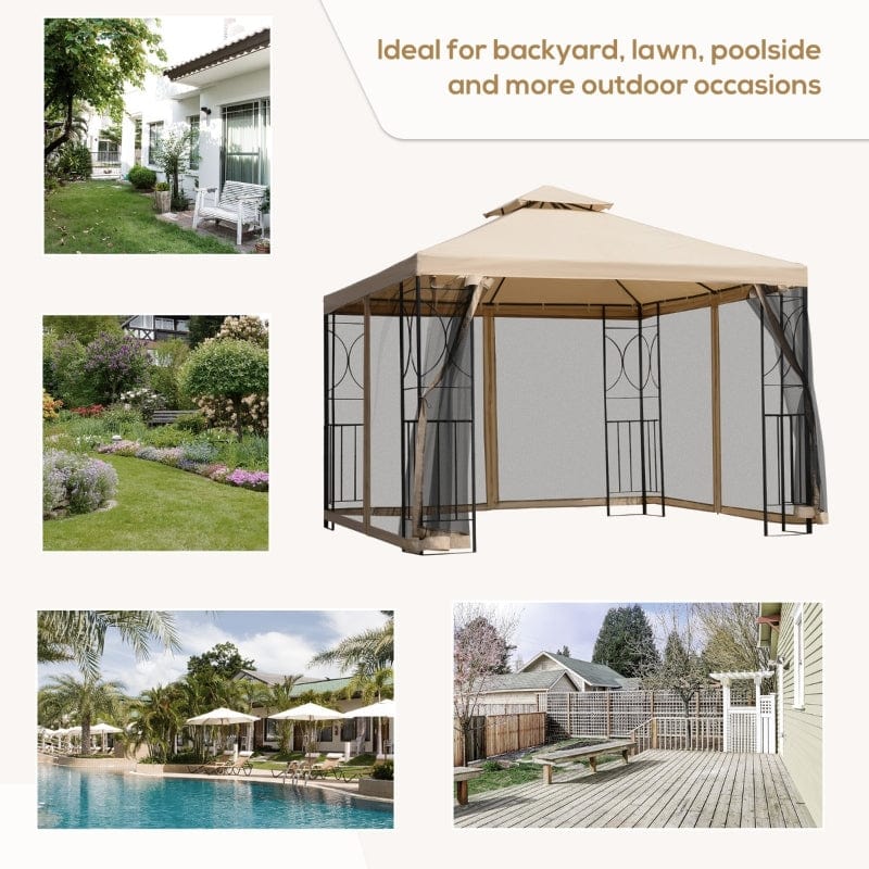 Outsunny 10' x 10' Steel Fabric Square Outdoor Gazebo - 84C-128