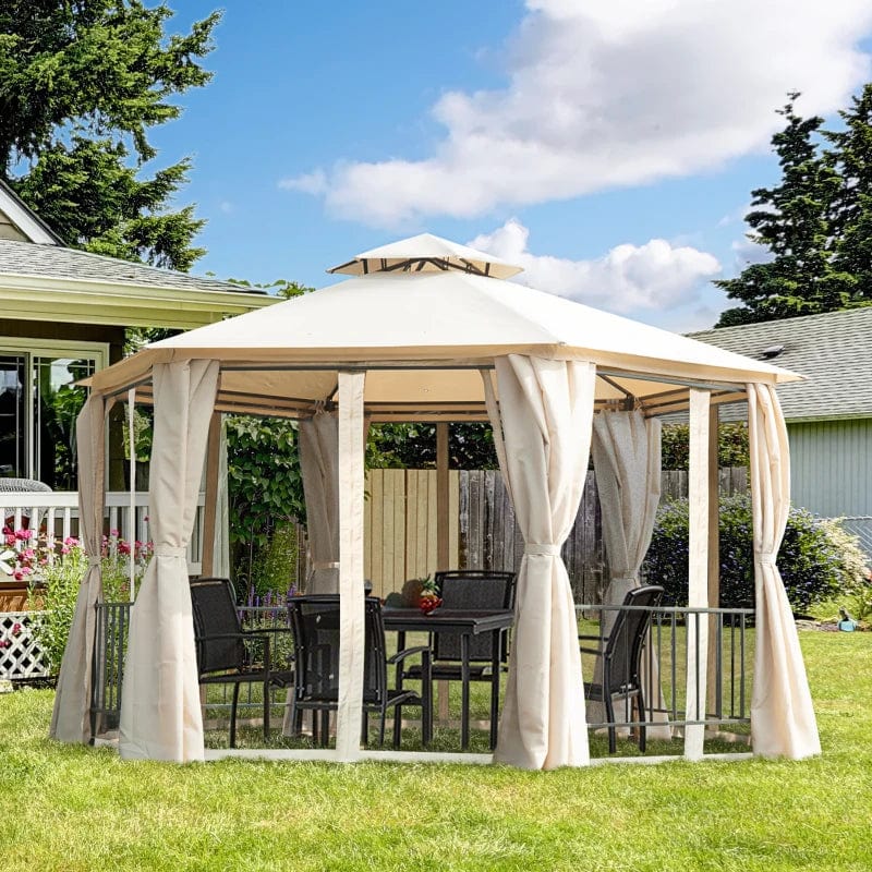 Outsunny 13' x 13' Party Tent, 2 Tier Outdoor Hexagon Patio Canopy - 84C-052YL