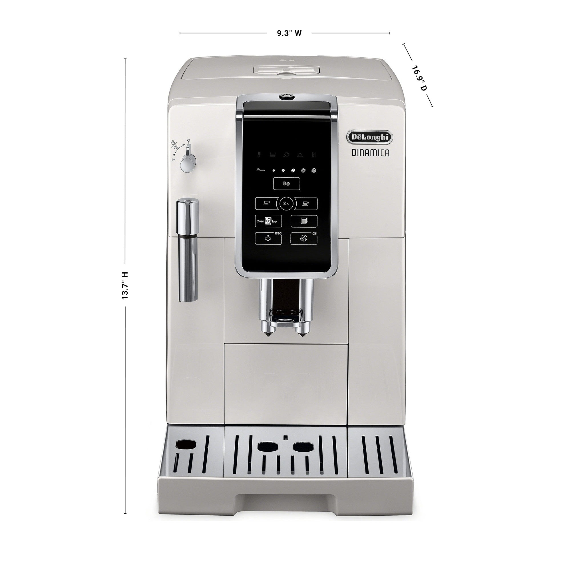 De'Longhi Dinamica Fully Automatic Coffee and Espresso Machine with Premium Manual Milk Frother in Silver ECAM35025SB