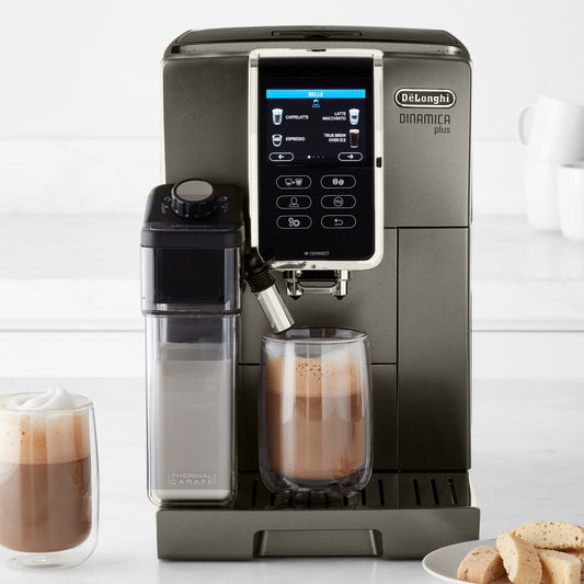 De'Longhi Dinamica Plus, Smart Coffee and Espresso Super Automatic Machine with Coffee Link Connectivity App and Automatic Milk Frother in Titanium ECAM37095TI