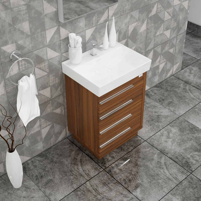 Casa Mare Domenico 24" Matte Walnut Vanity Ceramic Sink Combo - Domenico60MW-24-MSC-S