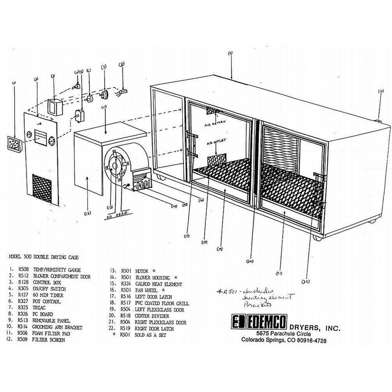 Edemco Double Dog Dryer Cage with Floor Grill and Grooming Arm Lead Time Applies - F500WH