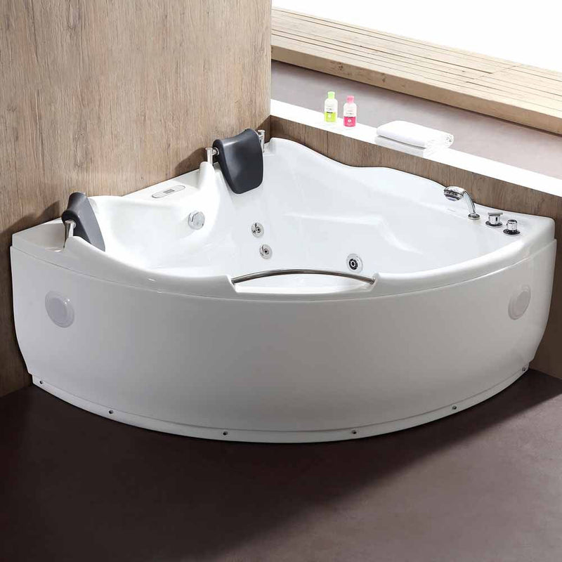 EAGO 5 ft Corner Acrylic White Whirlpool Bathtub for Two w Fixtures AM125ETL