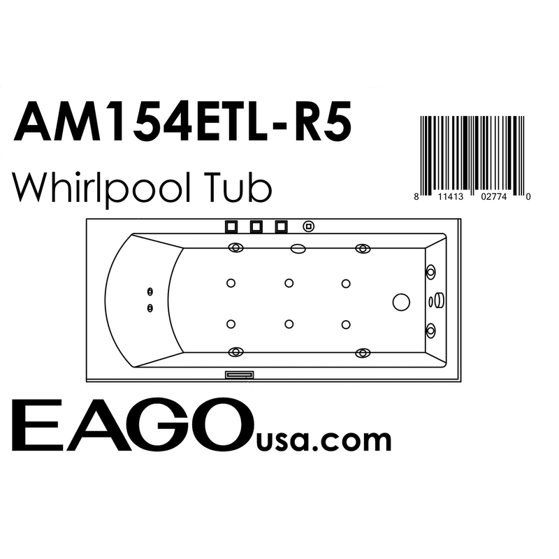 EAGO 5 ft Acrylic White Rectangular Whirlpool Bathtub w/ Fixtures AM154ETL-R5