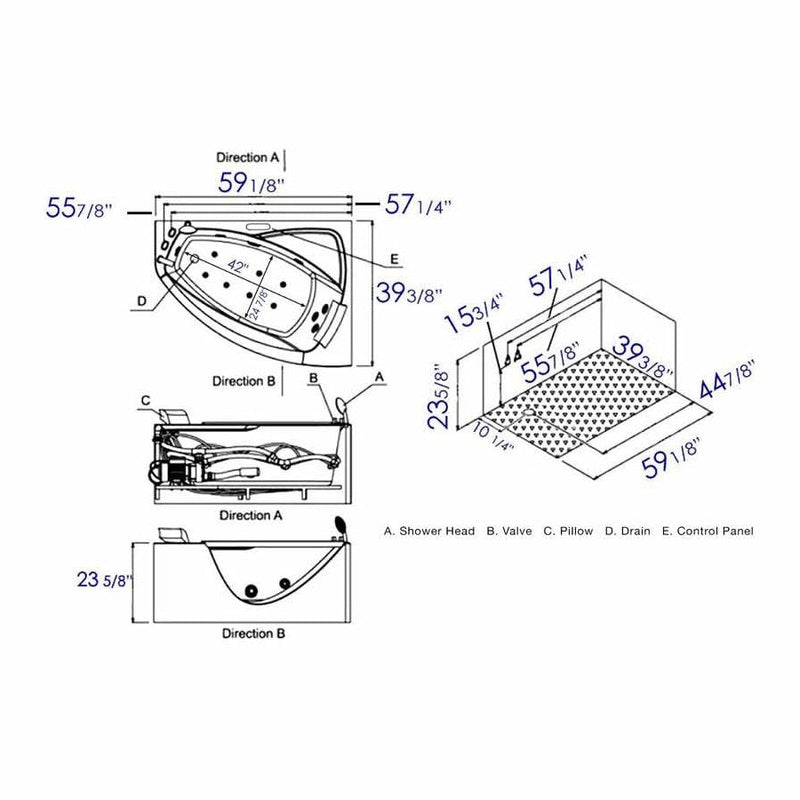 EAGO 5 ft Clear Rounded Left Corner Acrylic Whirlpool Bathtub AM198ETL-L