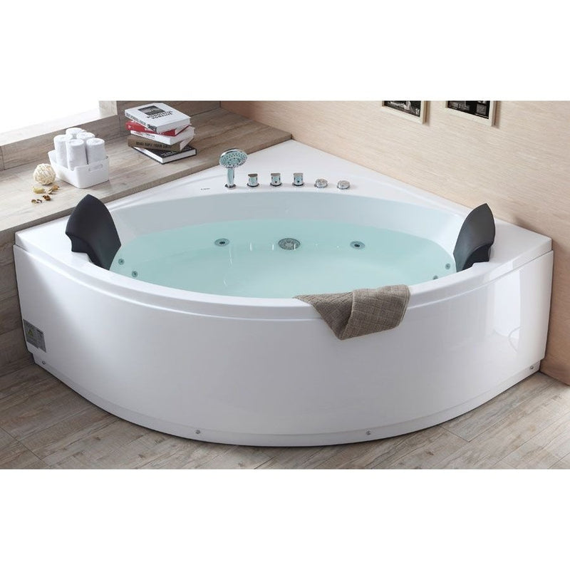 EAGO 5' Rounded Modern Double Seat Corner Whirlpool Bath Tub with Fixtures AM200