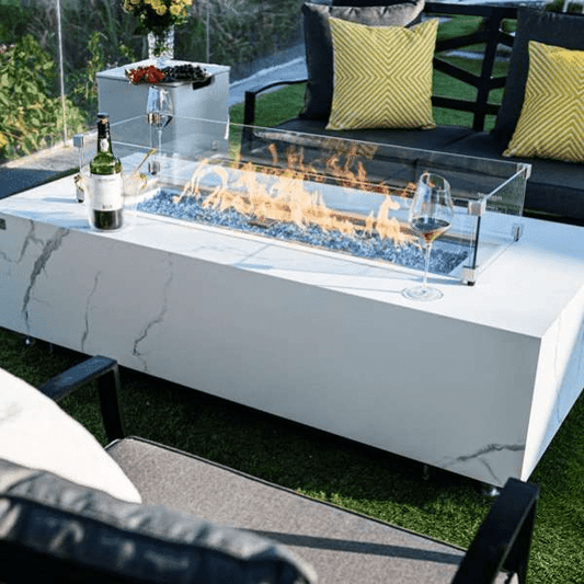 Elementi Plus Carrara Marble Porcelain Fire Table OFP121BW