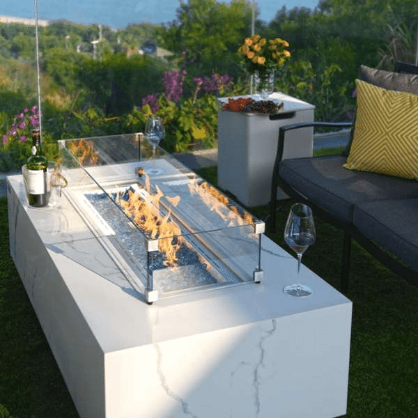 Elementi Plus Carrara Marble Porcelain Fire Table OFP121BW