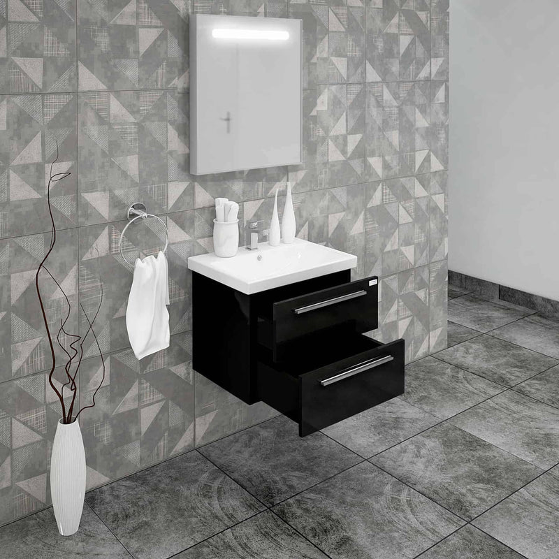 Casa Mare Elke 32" Glossy Black Vanity and Ceramic Sink Combo with LED Mirror - Elke80GB-32-MSC-S