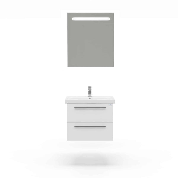 Casa Mare Elke 24" Glossy White Vanity and Ceramic Sink Combo with LED Mirror - Elke60GW-24-MSC-S