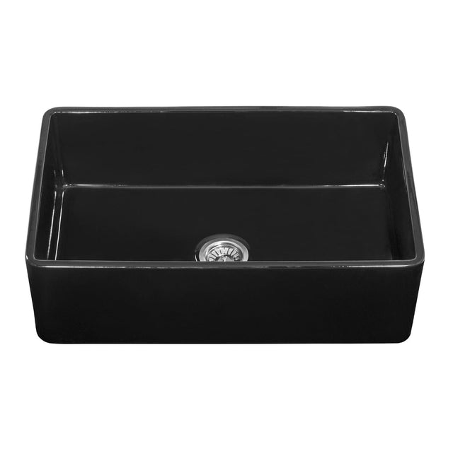 Fiamma 30 x 20 inch Fireclay Reversible Farmhouse Apron-Front Kitchen Sink Single Bowl in Glossy Black - RVL2100BK