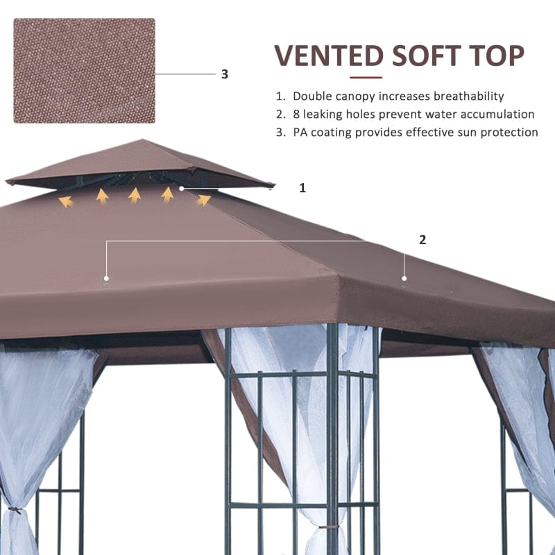 Outsunny 10'x10' Outdoor Gazebo, Double Tiered Canopy Tent - 01-0153