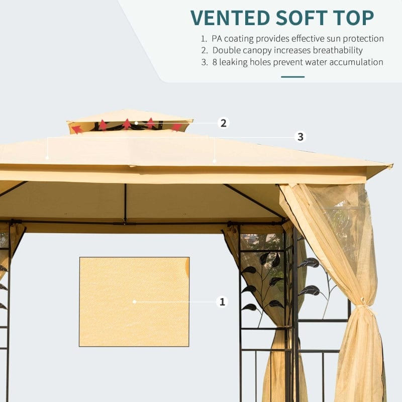 Outsunny 10' x 10' Outdoor Patio Gazebo Canopy with 2-Tier Polyester Roof - 01-0874