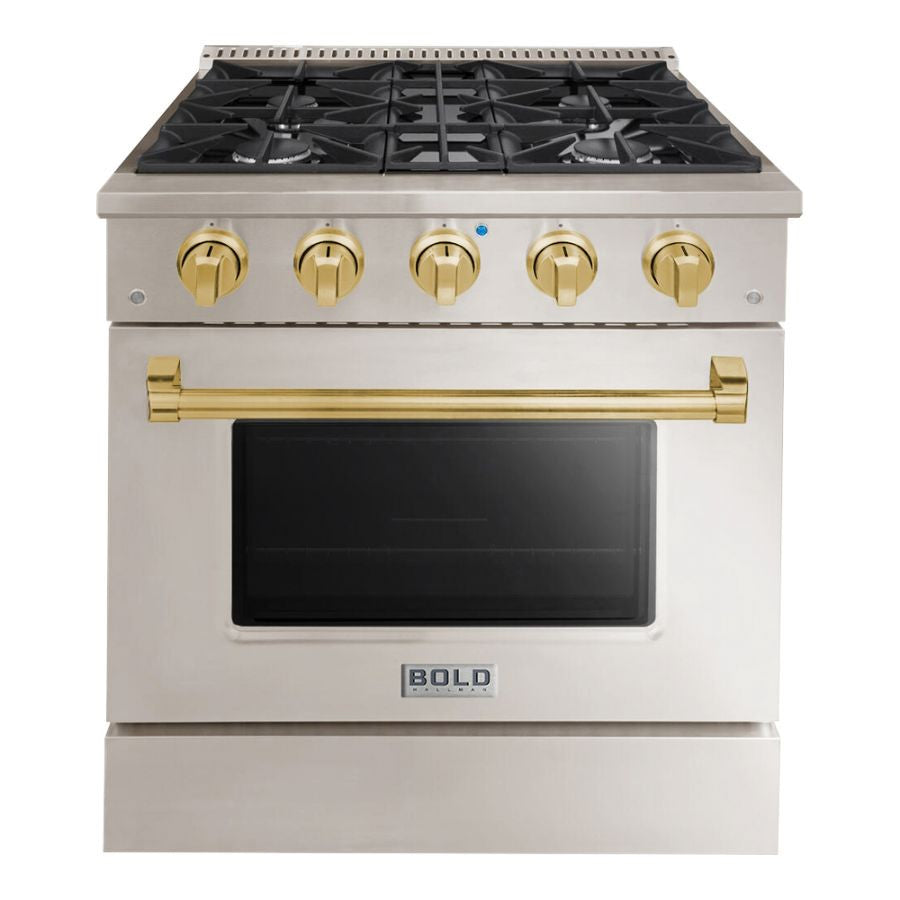 Hallman BOLD 30" 4.2 Cu.Ft. 4 Burner Freestanding Dual Fuel Range and Electric Oven - HBRDF30