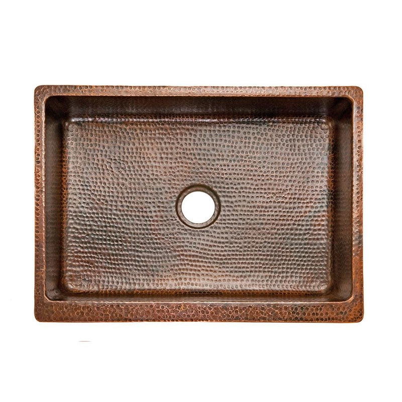 Rustic Premier Copper Hammered Copper Apron Front Single Basin Kitchen Sink - KASDB