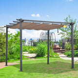 Outsunny 10' x 10' Outdoor Pergola Aluminum Gazebo w/ Retractable Canopy - 84C-054BK