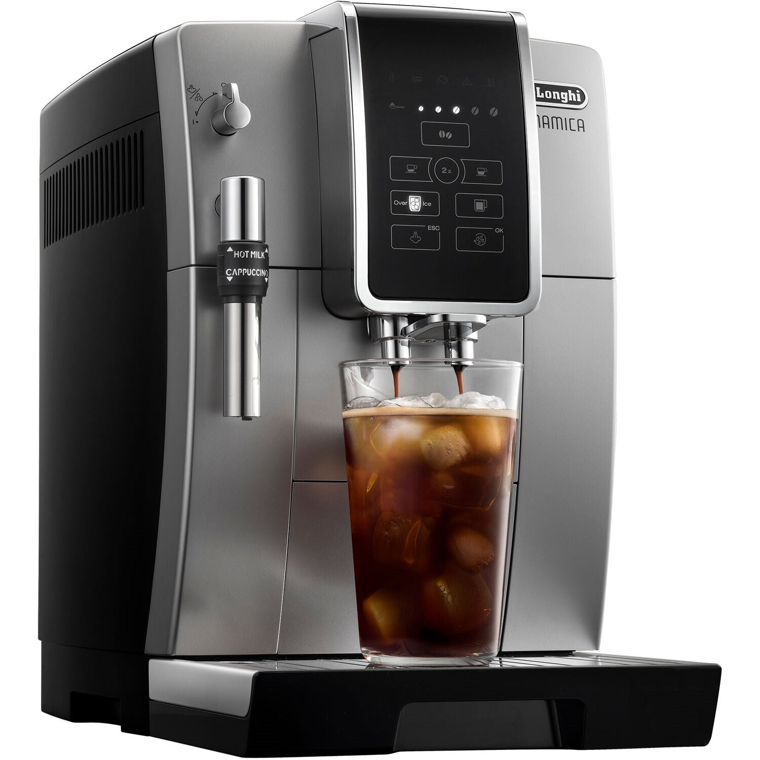 De'Longhi Dinamica Fully Automatic Coffee and Espresso Machine with Premium Manual Milk Frother in Silver ECAM35025SB