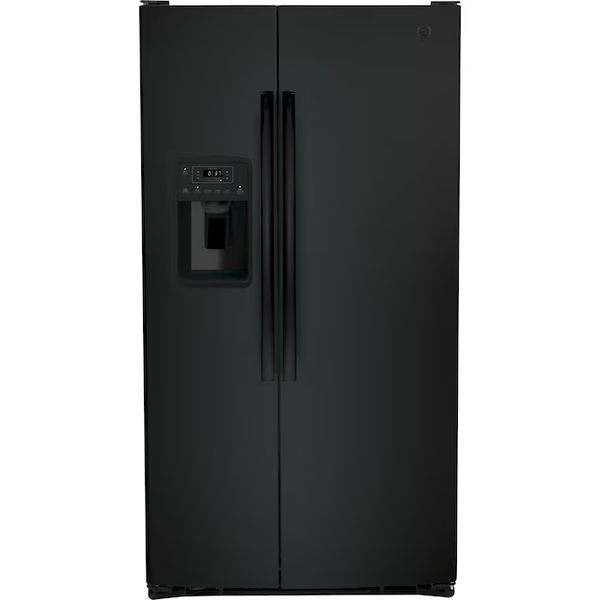 GE 25.3-cu ft Side-by-Side Refrigerator with Ice Maker, Water and Ice Dispenser Black - GSS25GGPBB