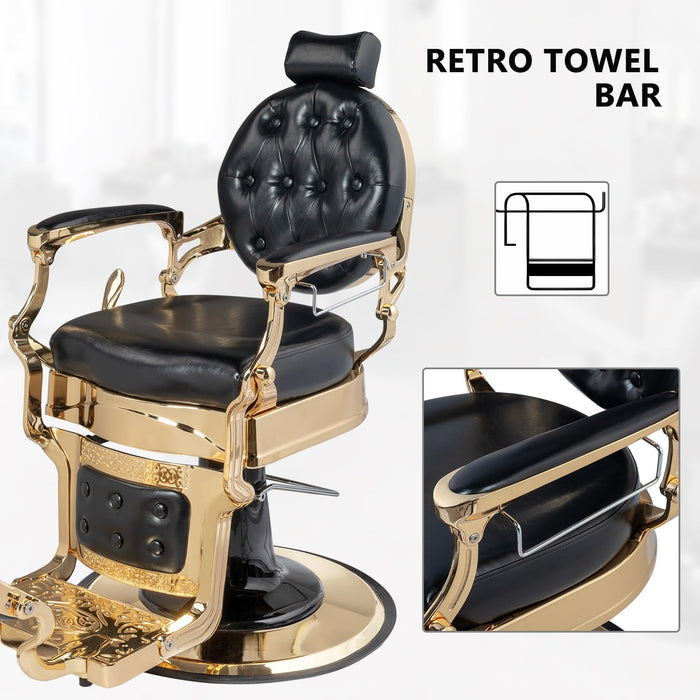 OmySalon BC1601 Vintage Style Heavy Duty Hydraulic Recline Barber Chair - G59000497+G59000498