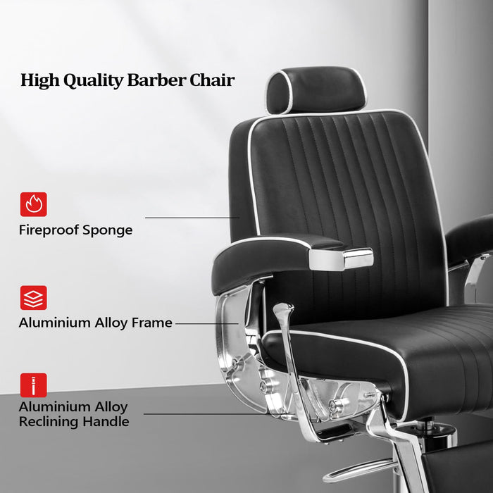 OmySalon BC1411 Sleek Heavy Duty Hydraulic Reclining Barber Chair - A1647G59000612+A1647G59000613