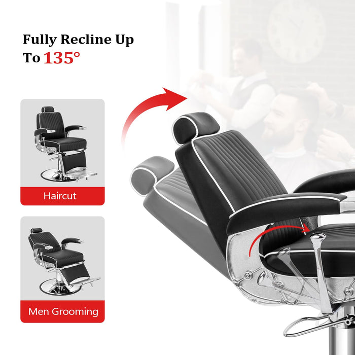 OmySalon BC1411 Sleek Heavy Duty Hydraulic Reclining Barber Chair - A1647G59000612+A1647G59000613