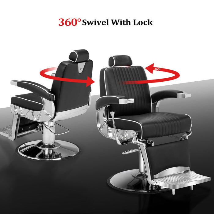 OmySalon BC1411 Sleek Heavy Duty Hydraulic Reclining Barber Chair - A1647G59000612+A1647G59000613