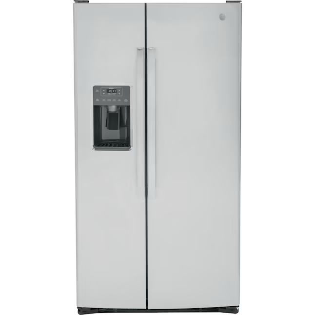 GE 25.3-cu ft Side-by-Side Refrigerator with Ice Maker, Water and Ice Dispenser Stainless Steel - GSS25GYPFS