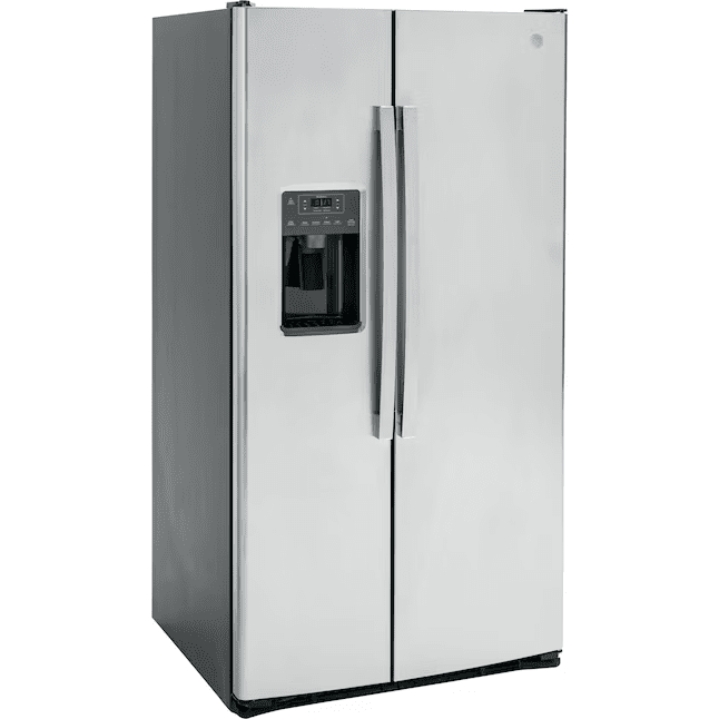 GE 25.3-cu ft Side-by-Side Refrigerator with Ice Maker, Water and Ice Dispenser Stainless Steel - GSS25GYPFS