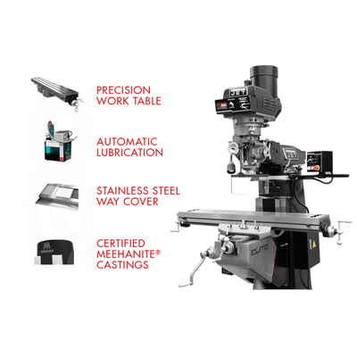 JET Elite ETM-949 Mill with 3-Axis ACU-RITE 303 Quill DRO and X-Axis JET Powerfeed and USA Made Air Draw Bar - JT9-894148