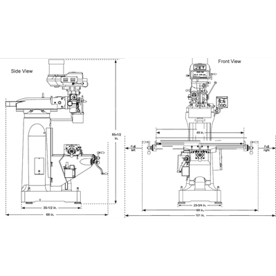 JET Elite EVS-949 Mill with 3-Axis ACU-RITE 303 Knee DRO and X, Y, Z-Axis JET Powerfeeds - JT9-894340